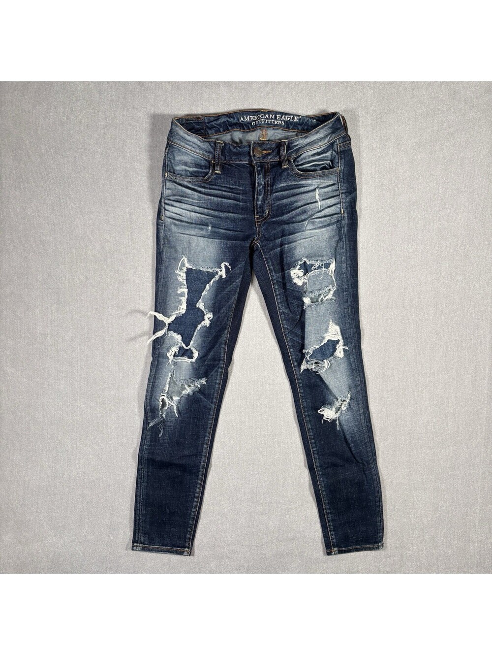 American Eagle Outfitters Jeans Women’s Sz 2 Blue Super Stretch X Distress Denim